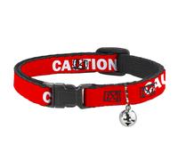 Cat Collar Breakaway with Bell Pet Quote CAUTION Red/White NARROW Fits 8.5-12"