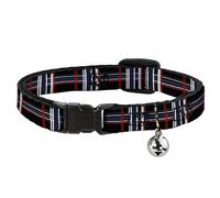 Cat Collar Breakaway with Bell Plaid Black/Red/White/Blue NARROW Fits 8.5-12"