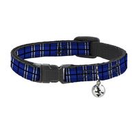 Cat Collar Breakaway with Bell Plaid Blue/Gray/Black NARROW Fits 8.5-12"