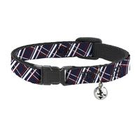 Cat Collar Breakaway with Bell Plaid X Blue/White/Red NARROW Fits 8.5-12"
