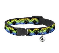 Cat Collar Breakaway with Bell Plaid X Gradient Black/Orange/Green/Blue NARROW F
