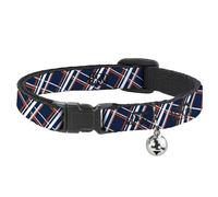 Cat Collar Breakaway with Bell Plaid X2 Navy/White/Orange NARROW Fits 8.5-12"