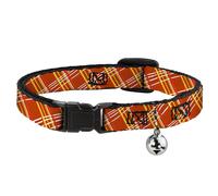 Cat Collar Breakaway with Bell Plaid X4 Oranges/White NARROW Fits 8.5-12"