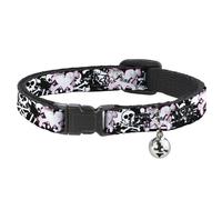 Cat Collar Breakaway with Bell Punk Heart & Cross Bones w/Skulls & Splatter Blac