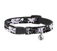 Cat Collar Breakaway with Bell Punk Heart & Cross Bones w/Splatter Black/White N
