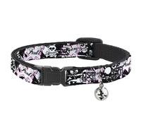 Cat Collar Breakaway with Bell Punk Princess Heart & Cross Bones w/Skulls & Spla