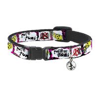 Cat Collar Breakaway with Bell Pure Punk w/Safety Pins Black/Fuchsia/White NARRO