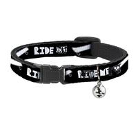 Cat Collar Breakaway with Bell RIDE ME Skateboard Black/White NARROW Fits 8.5-12