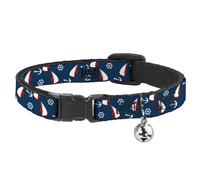 Cat Collar Breakaway with Bell Sailboat/Anchor/Helm Scattered Navy/White/Red NAR
