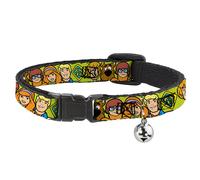 Cat Collar Breakaway with Bell Scooby Doo Character Faces Close-Up Green NARROW