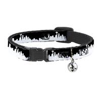 Cat Collar Breakaway with Bell Seattle Solid Skyline Black/White NARROW Fits 8.5