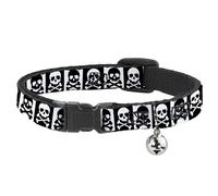 Cat Collar Breakaway with Bell Skull & Cross Bones Blocks Black/White White/Blac