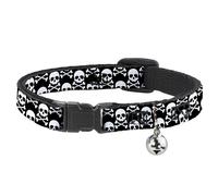 Cat Collar Breakaway with Bell Skull & Cross Bones Staggered Black/White NARROW