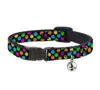 Cat Collar Breakaway with Bell Smiley Faces Melted Mini Repeat Angle Black/Multi