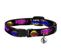 Cat Collar Breakaway with Bell Sound Effects Black/Multi Color NARROW Fits 8.5-1