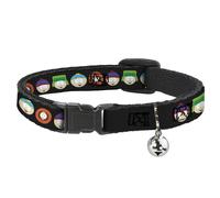 Cat Collar Breakaway with Bell South Park Boys Face Repeat Black NARROW Fits 8.5