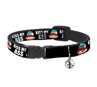 Cat Collar Breakaway with Bell South Park Cartman Pants KISS MY ASS Pose Black/W