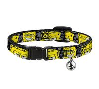 Cat Collar Breakaway with Bell SpongeBob 4-CLOSE-UP Expressions/Crackle Black/Gr