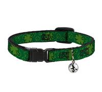 Cat Collar Breakaway with Bell St. Pat's Clovers Scattered2 Outline/Solid Greens