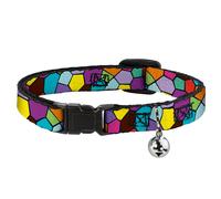 Cat Collar Breakaway with Bell Stained Glass Mosaic2 Multi Color/Navy NARROW Fit