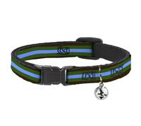 Cat Collar Breakaway with Bell Stripes Brown/Green/Baby Blue NARROW Fits 8.5-12"