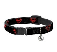 Cat Collar Breakaway with Bell Superboy Shield Black/Red NARROW Fits 8.5-12"