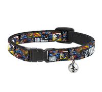 Cat Collar Breakaway with Bell SUPERMAN Action Blocks White NARROW Fits 8.5-12"