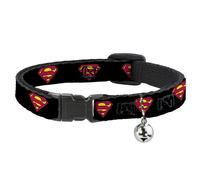 Cat Collar Breakaway with Bell Superman Shield Black NARROW Fits 8.5-12"