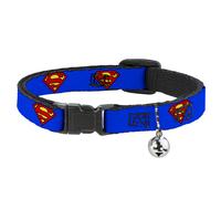 Cat Collar Breakaway with Bell Superman Shield Blue NARROW Fits 8.5-12"