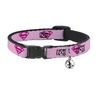 Cat Collar Breakaway with Bell Superman Shield Pink NARROW Fits 8.5-12"
