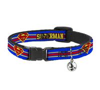 Cat Collar Breakaway with Bell SUPERMAN/Shield Stripe Blue/Yellow/Red NARROW Fit