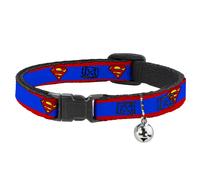 Cat Collar Breakaway with Bell Superman Shield/Stripe Red/Blue NARROW Fits 8.5-1