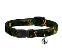 Cat Collar Breakaway with Bell Support Our Troops Camo Olive/Yellow Ribbon NARRO