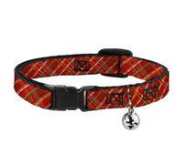 Cat Collar Breakaway with Bell Tartan Plaid2 Red/Green/Yellow NARROW Fits 8.5-12
