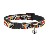 Cat Collar Breakaway with Bell THOR & Hammer Red/Yellow/White NARROW Fits 8.5-12