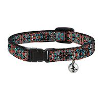Cat Collar Breakaway with Bell Totem Carvings Black/White/Orange/Turquoise NARRO