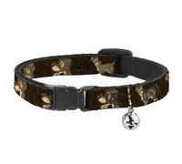 Cat Collar Breakaway with Bell Tramp 4-Pose Sketch Browns NARROW Fits 8.5-12"