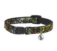 Cat Collar Breakaway with Bell Trust No One CLOSE-UP Yellow/Green/Blue-S NARROW