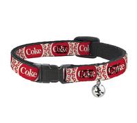 Cat Collar Breakaway with Bell Vintage COKE Bottle Caps White/Red NARROW Fits 8.