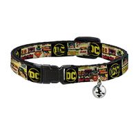 Cat Collar Breakaway with Bell Vintage DC Comics Superhero and Logos Collage Bla