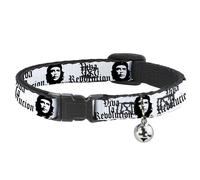 Cat Collar Breakaway with Bell VIVA LA REVOLUCION Che White/Black NARROW Fits 8.