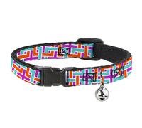 Cat Collar Breakaway with Bell Weave CLOSE-UP White/Pink/Orange/Aqua NARROW Fits