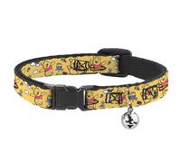Cat Collar Breakaway with Bell Winnie the Pooh Happy Poses Golden Yellow NARROW