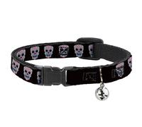 Cat Collar Breakaway with Bell Wonder Woman Floral Skull Black/Multi Pastel NARR