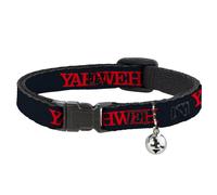 Cat Collar Breakaway with Bell YAHWEH Text Navy Blue/Red NARROW Fits 8.5-12"