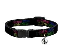 Cat Collar Breakaway with Bell YOUNG WILD AND FREE Outline Black/Multi Neon NARR