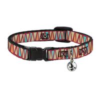Cat Collar Breakaway with Bell Zig Zag Doodle Red/Tan/Blues/Orange NARROW Fits 8