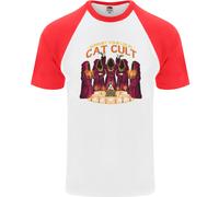 Cat Cult Evil Feline Devil Worship Satanic Uomo S/S Baseball T-Shirt