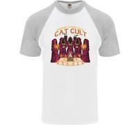 Cat Cult Evil Feline Devil Worship Satanic Uomo S/S Baseball T-Shirt