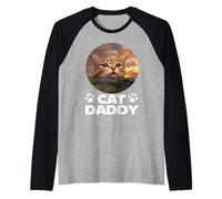 Cat Daddy Sunset Funny Kitty Father's Day Cats Lover Maglia con Maniche Raglan